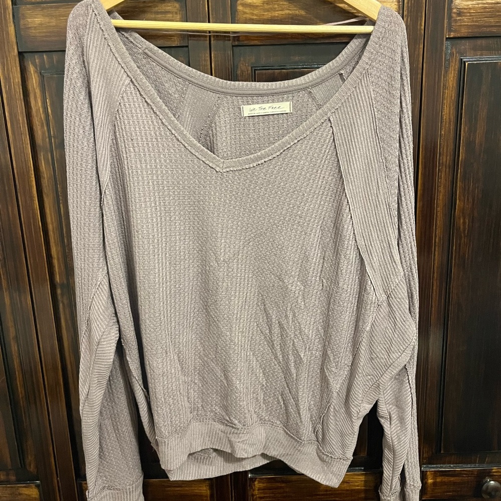 Lilac We the Free V-Neck Waffle Knit Sweater